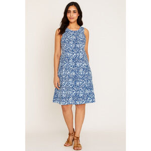 Rip Skirt Hawaii Floral Slevless Dress Pockets BLue Women's XL